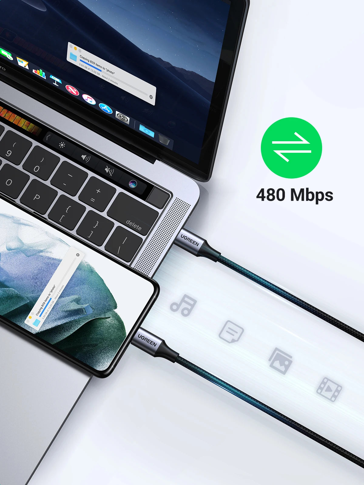 UGREEN USB-C 100W PD Schnellladekabel – Aluminium Stecker, Nylon geflochten